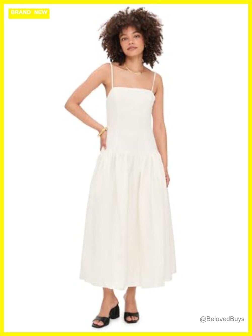 Linen Drop Waist Maxi Dress Fit and Flare Square Neck Casual